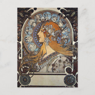 Carte Postale Femme du Zodiac par Alphonse Mucha - Art Nouveau