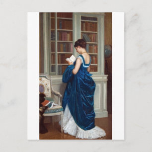 Carte Postale Femme élégante victorienne lisant dans une bibliot
