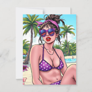Carte Postale Femme en Bikini et Bandanna à la plage