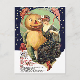 Carte Postale Femme en compagnie de Jack O' Lantern et de gobeli