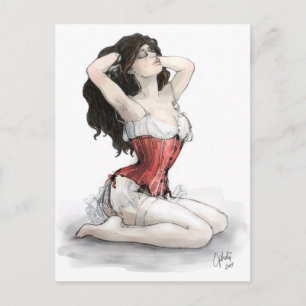 Carte Postale Femme en Corse Rouge