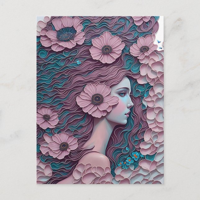 Carte Postale Femme en fleurs pastel, Point de passage (Devant)