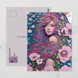 Carte Postale Femme en fleurs pastel, Point de passage