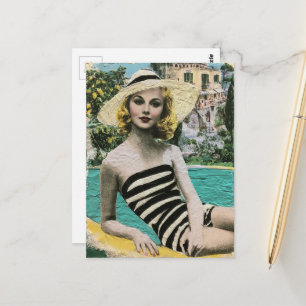 Carte Postale Femme en maillot de bain noir et blanc