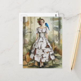 Carte Postale Femme en robe d'écorce de bouleau Collage de mode