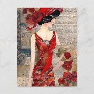 Carte Postale Femme en robe rouge Médias mixtes