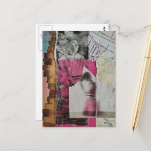 Carte Postale femme en rose collage abstrait