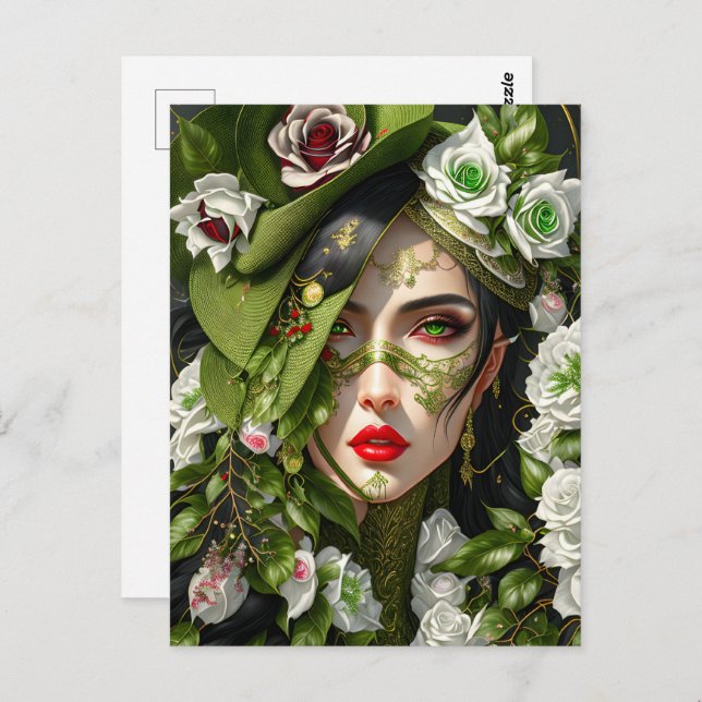 Carte Postale Femme en rose, poste (Devant / Derrière)