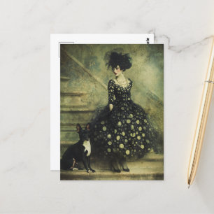 Carte Postale Femme et chien dans l'escalier