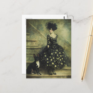 Carte Postale Femme et chien sur escaliers