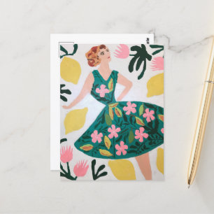 Carte Postale Femme et citrons et fleurs