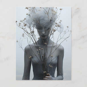 Carte postale Femme et Fleurs Blanches