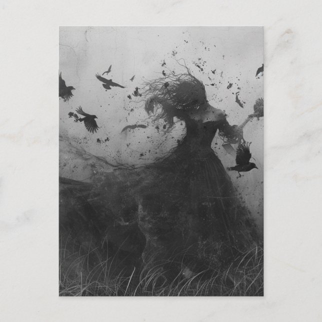 Carte Postale Femme et oiseaux Noir et Blanc (Devant)