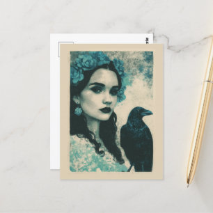 Carte Postale Femme et un corbeau 