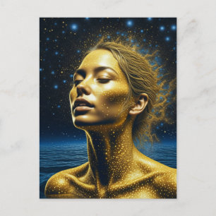 Carte Postale Femme Éthérée Méditant Sous les Étoiles