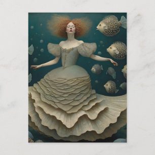 Carte Postale Femme Fantastique en Robe Élégante Sous l'Océan