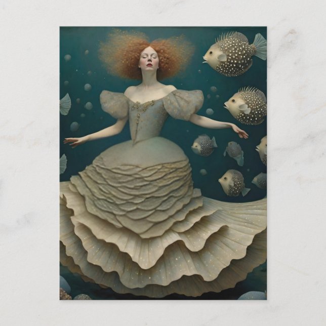 Carte Postale Femme Fantastique en Robe Élégante Sous l'Océan (Devant)