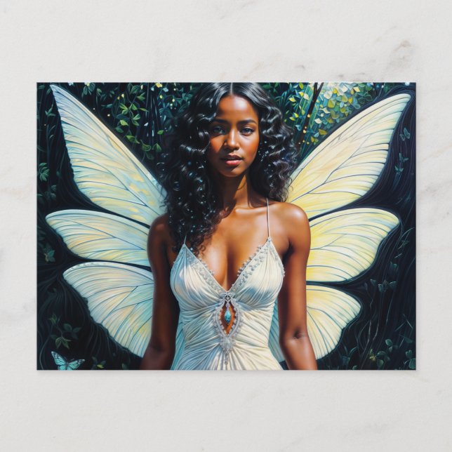 Carte Postale Femme Fée À Peau Noire En Robe Blanche (Devant)