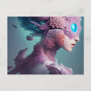 Carte Postale Femme Florale À L'Oeil Lumineux