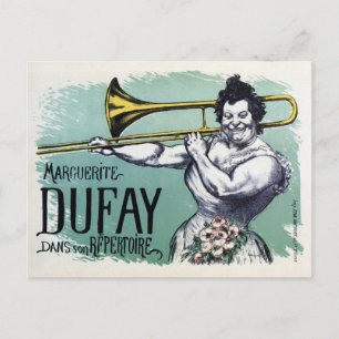 Carte Postale Femme forte drôle vintage jouant du trombone
