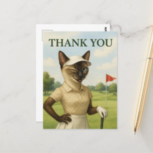 Carte Postale Femme golfeuse sur le parcours de golf Merci