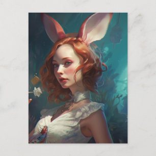 Carte Postale Femme Imaginaire de Cosplay de lapin blanc