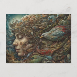 Carte postale Femme Imaginaire et Oiseaux