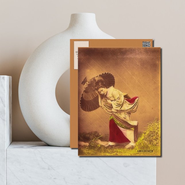 Carte Postale Femme japonaise vintage dans le vent  (Créateur téléchargé)