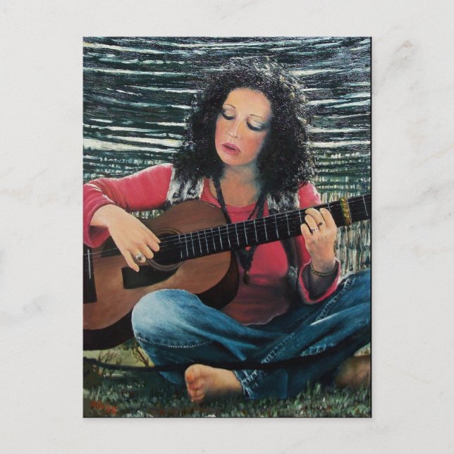 Carte Postale Femme Jouant De La Musique Avec Guitare Acoustique (Devant)
