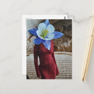 Carte Postale Femme magnifique avec collage de tête de fleurs
