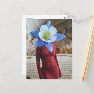 Carte Postale Femme magnifique avec collage de tête de fleurs