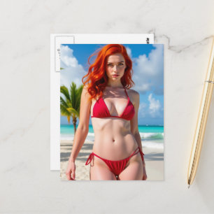 Carte Postale Femme magnifique en bikini rouge 