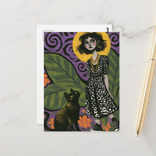 Carte Postale Femme mignonne et son chat