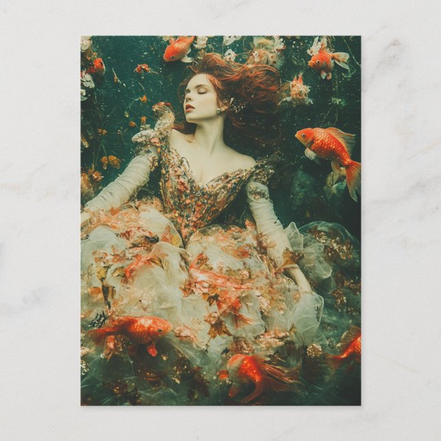 Carte Postale Femme nage avec Imaginaire de poisson rouge (Devant)