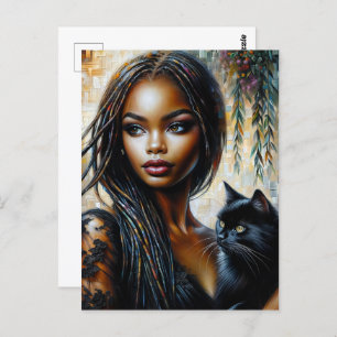 Carte Postale Femme Noire Avec Art Chat Noir