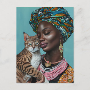 Carte Postale Femme noire avec chat