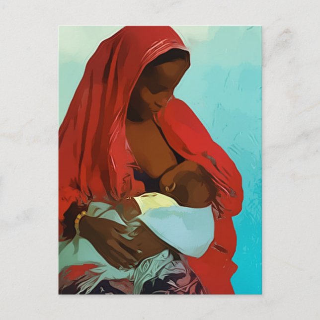 Carte Postale femme noire enfant allaitant (Devant)