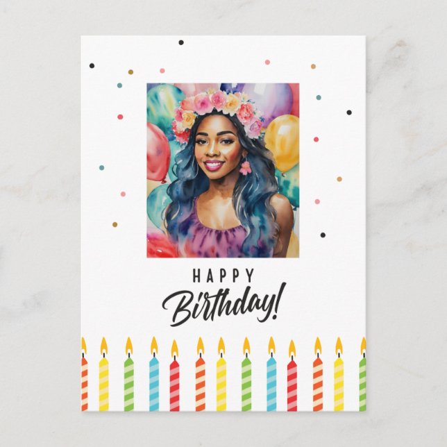 Carte Postale Femme noire Joyeux Anniversaire Multicolor (Devant)