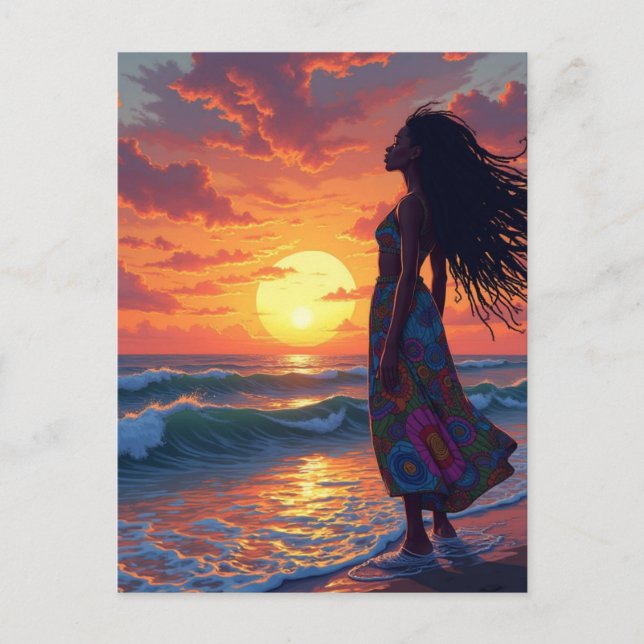 Carte Postale Femme noire sur la plage (Devant)