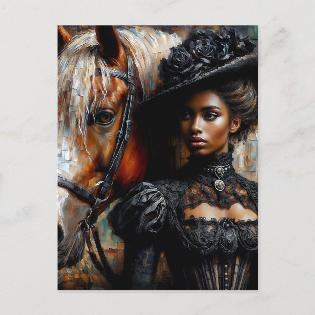 Carte Postale Femme noire victorienne avec cheval (Devant)