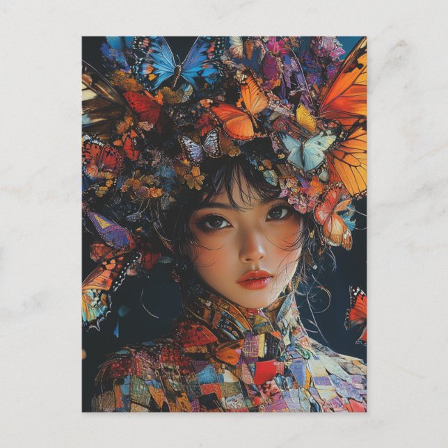 Carte Postale Femme papillon Patchwork (Devant)