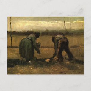 Carte Postale Femme paysanne plantant de la pomme de terre par V