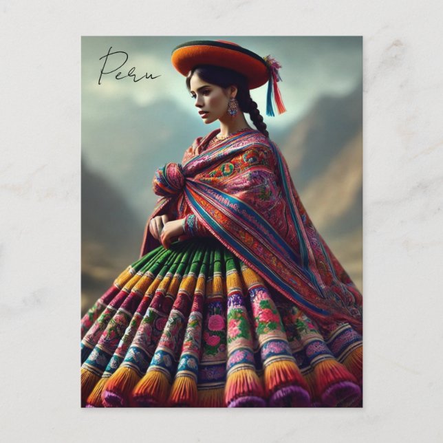 Carte Postale Femme péruvienne en costume traditionnel (Devant)