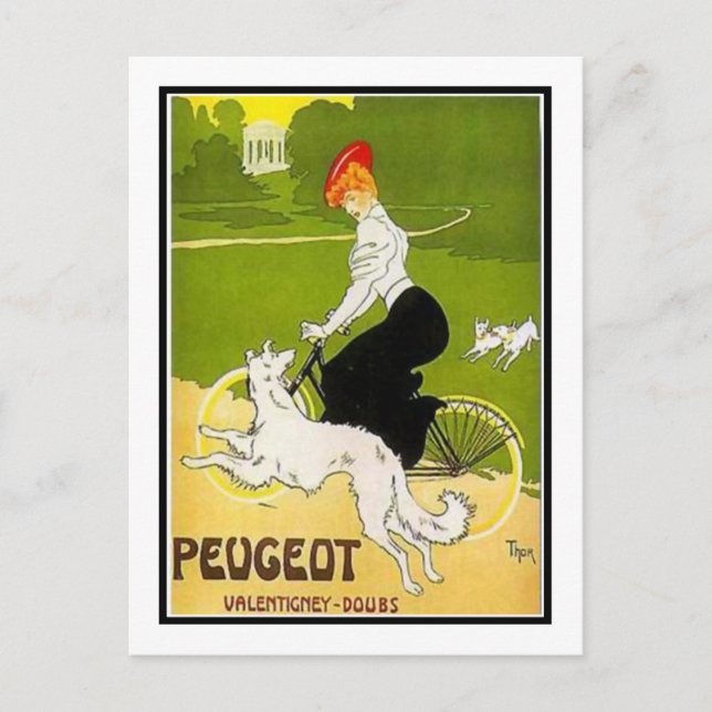 Carte Postale Femme Peugeot avec chien (Devant)