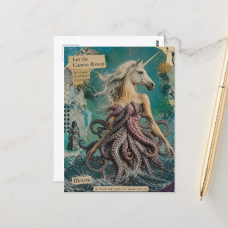 Carte Postale Femme Pieuvre Licorne Fantaisie Collage