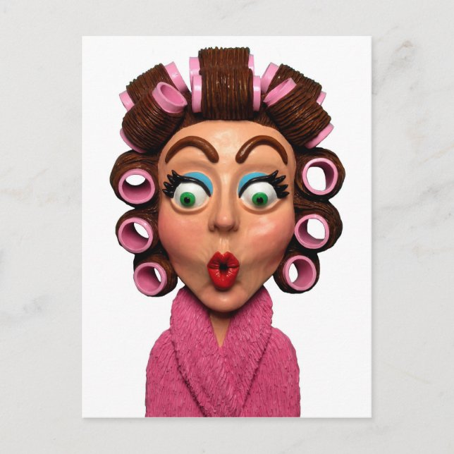 Carte Postale Femme Portant Des Curlers (Devant)