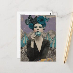 Carte Postale Femme Rétro Boit du Thé au Cirque