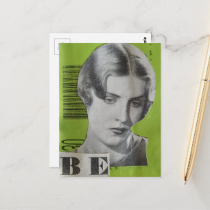 Carte Postale Femme Rétro en Collage de Médias Mixtes