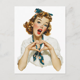 Carte Postale Femme rétro faisant un geste de cœur