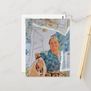 Carte Postale Femme Rétro Poulet pour le Dîner Collage